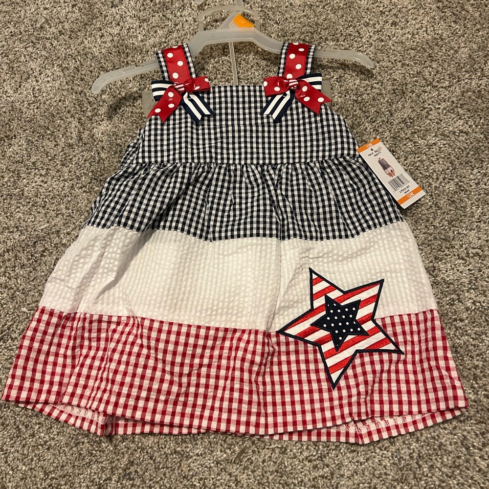 Patriotic Gingham Dress with Star Patch